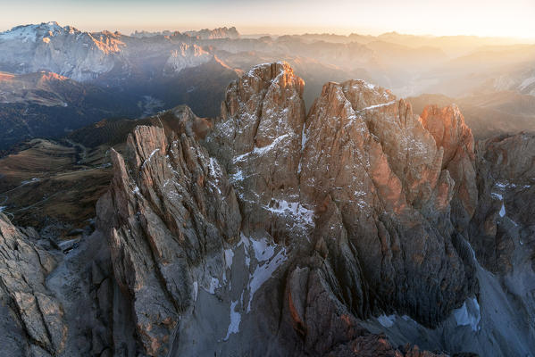 Aerial view of Punta Cinque Dita and Punta Grohmann, Dolomites, Trentino Alto Adige, Italy