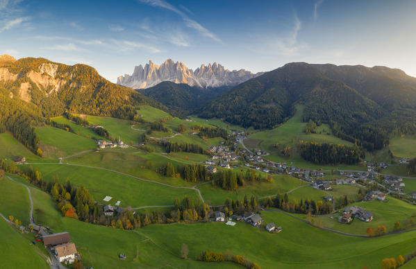 Aerial view of Santa Magdalena, Funes, Bolzano Province, Trentino Alto Adige, Italy