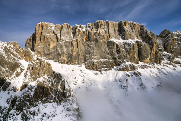 Winter aerial view of Marmolada south face Dolomites Province of Belluno Veneto Italy Europe