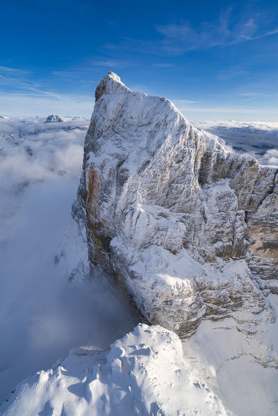 Winter aerial view of Monte Pelmo Zoldo Dolomites Province of Belluno Veneto Italy Europe