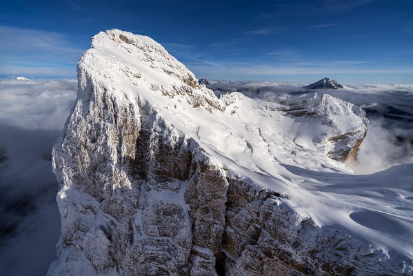 Winter aerial view of Monte Pelmo Zoldo Dolomites Province of Belluno Veneto Italy Europe