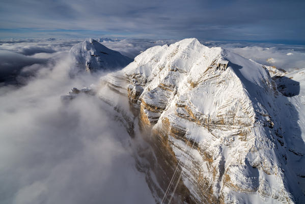 Winter aerial view of Tofana di Mezzo Dolomites Province of Belluno Veneto Italy Europe