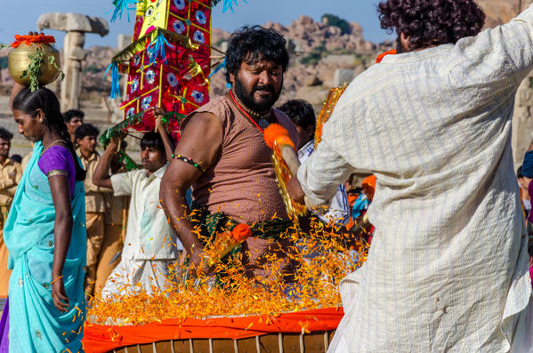Hampi, Karnataka, India, Asia. Scenes of an Indian movie shot during my visit at the Vittala Temple.