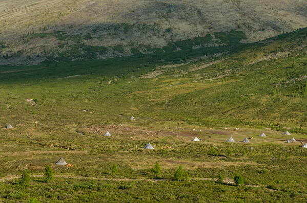 A view of the Tsaatan Camp, Hovsgol Province, Northern Mongolia.
