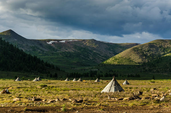 A view of the Tsaatan Camp, Hovsgol Province, Northern Mongolia.