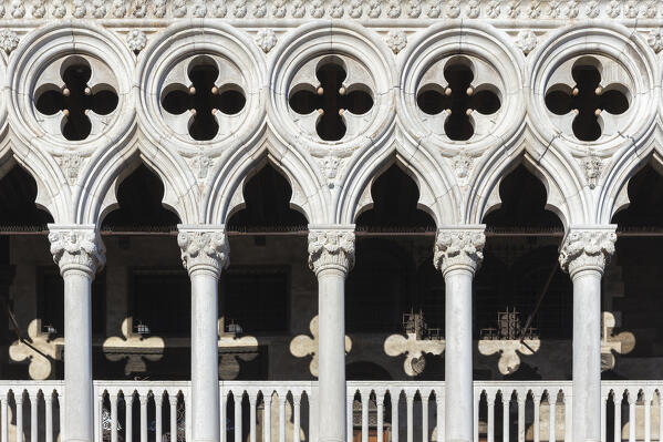 A detail of Doge's Palace (Palazzo Ducale), St Mark's Square (Piazza San Marco), Venice, Veneto, Italy, Europe