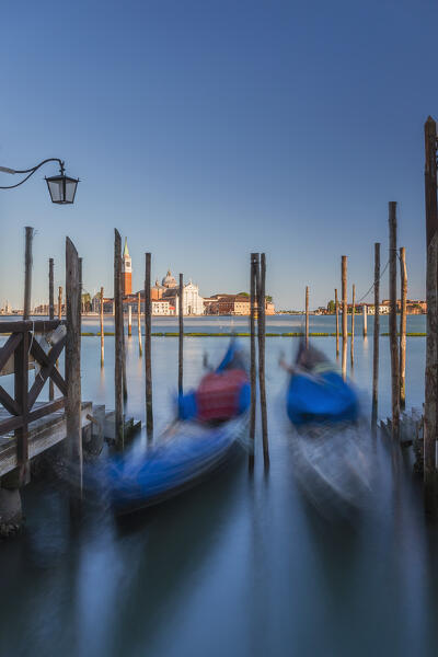 Gondolas of Venice, San Giorgio Maggiore church, Grand Canal (Canal Grande), Veneto, Italy, Europe