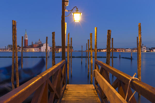 Dusk on Grand Canal (Canal Grande) from St Mark's Square (Piazza San Marco), San Giorgio Maggiore church, Venice, Veneto, Italy, Europe