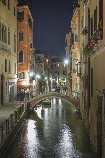 Ubaldo Belli bridge, a night view on Venice, Veneto, Italy, Europe