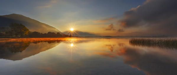 Sunrise on lake Pusiano, Lecco province, Brianza, Lombardy, Italy, Europe