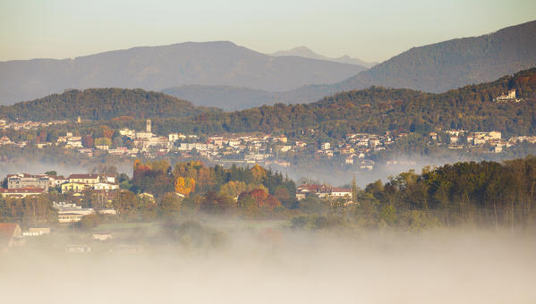 Fog at sunrise, Uggiate-Trevano, Como province, Lombardy, Italy, Europe