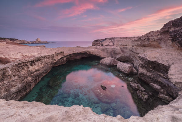 Sunrise at Grotta della Poesia, province of Lecce, Italy, Europe
