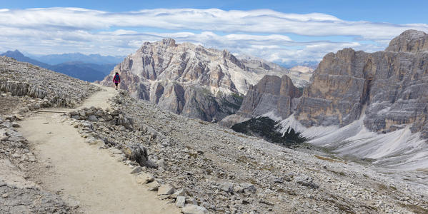 View from Rifugio Lagazuoi, Falzarego Pass, Cortina d'Ampezzo, Dolomiti, Dolomites, Belluno Province, Veneto District, Italy