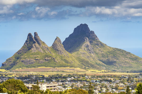 Trois mamelles and Rempart mountain seen from Curepipe. Curepipe, Plaines Wilhems, Mauritius, Africa