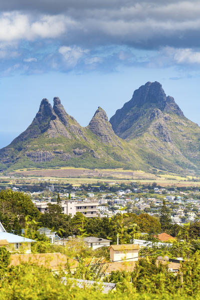 Trois mamelles and Rempart mountain seen from Curepipe. Curepipe, Plaines Wilhems, Mauritius, Africa