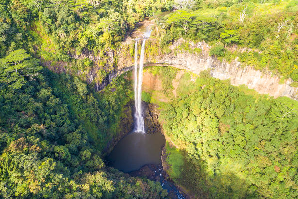 Aerial view of Chamarel waterfall. Chamarel, Black River (Riviere Noir), Mauritius, Africa
