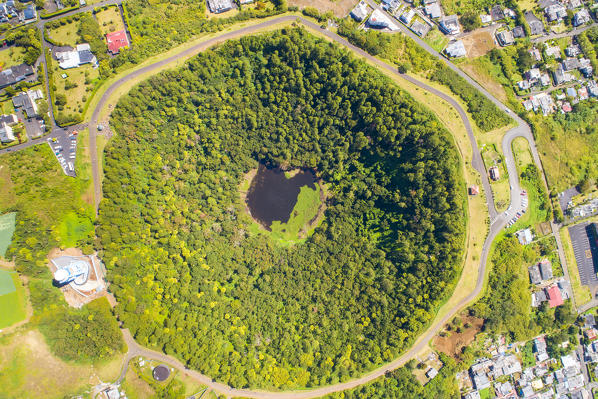 Aerial view of Trou Aux cerfs volcano crater. Curepipe, Plaines Wilhems district, Mauritius, Africa