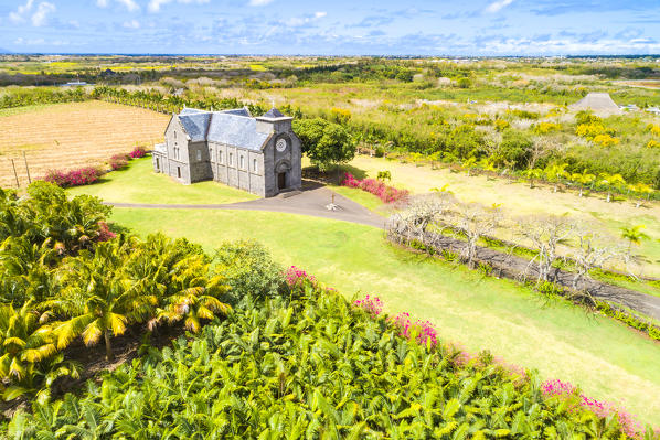 Aerial view of Notre Dame a la Salette church, Pamplemousses district, Mauritius, Africa