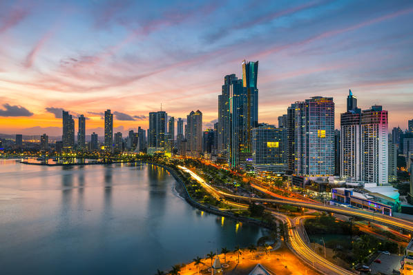 Skyline at dusk. Panama City, Panama, Central America