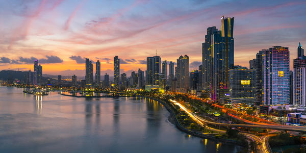 Skyline at dusk. Panama City, Panama, Central America