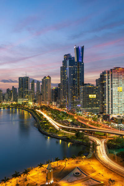Skyline at dusk. Panama City, Panama, Central America