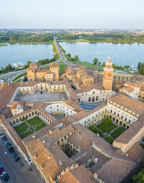 Aerial view of the old town of Mantua, Lombardy, Italy, Europe