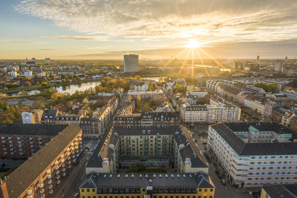 Copenhagen, Hovedstaden, Denmark, Northern Europe. High angle view of Copenhagen