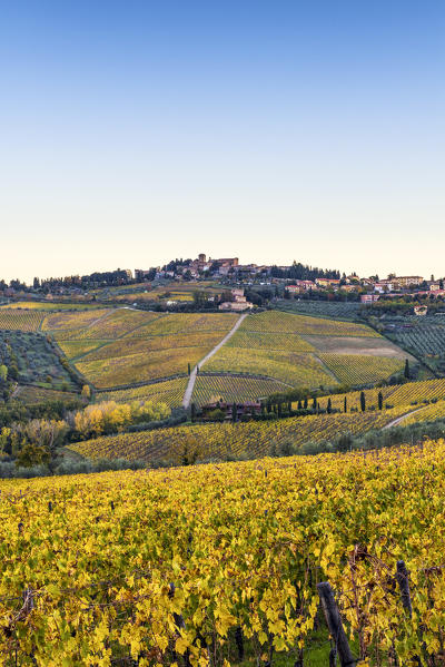 Panzano in Chianti, Florence, Tuscany, Italy. Panzano village at sunrise
