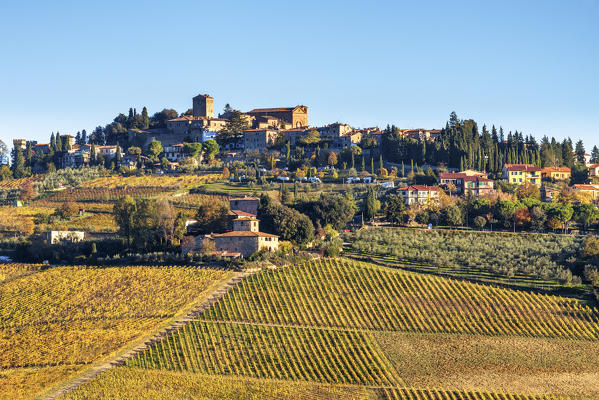 Panzano in Chianti, Florence, Tuscany, Italy. Panzano village at sunrise