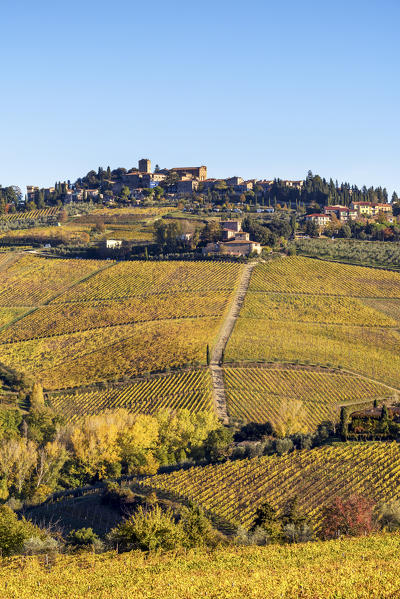 Panzano in Chianti, Florence, Tuscany, Italy. Panzano village at sunrise