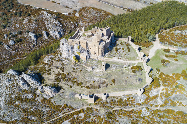 Aerial view of Loarre Castle. Loarre, Huesca province, Aragon, Spain, Europe