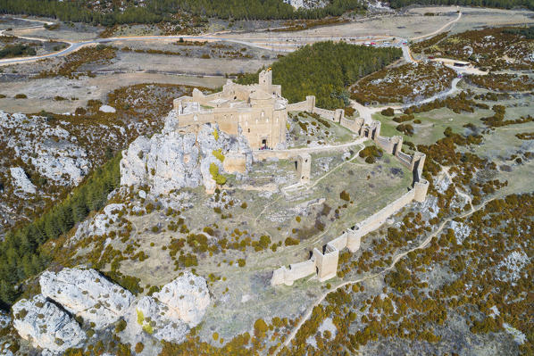 Aerial view of Loarre Castle. Loarre, Huesca province, Aragon, Spain, Europe
