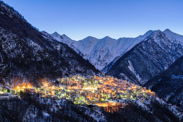 Premana village with its characteristic spoon shape. Premana, Valsassina, Lecco, Lombardy, Italy, Europe.