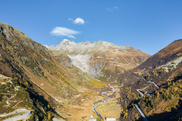 Aerial view of Furka pass, Canton of Valais, Switzerland, Europe