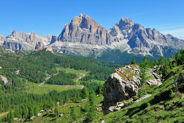 Mount Tofane and Cinque Torri, Cortina d'Ampezzo, Dolomites, Alps, Province of Belluno, Veneto Region, Italy