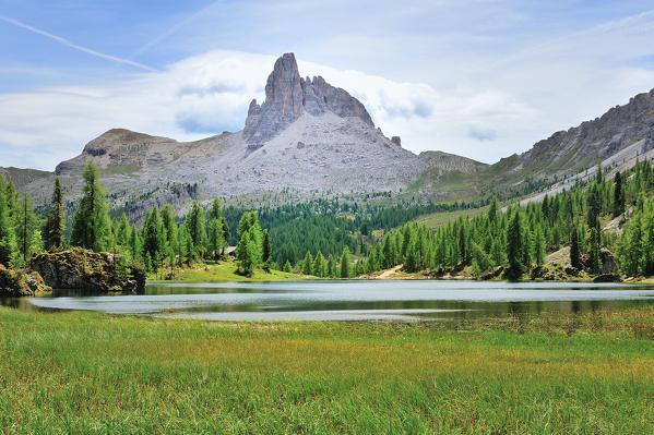 Lago de Federa, Croda da Lago, Cortina d'Ampezzo valley, Dolomites, Alps, Province of Belluno, Veneto Region, Italy