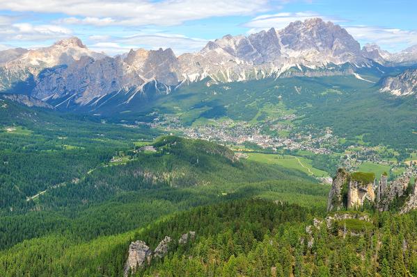 Mount Cristallo and Cortina d'Ampezzo valley, Dolomite Alps, Province of Belluno, Veneto Region, Italy