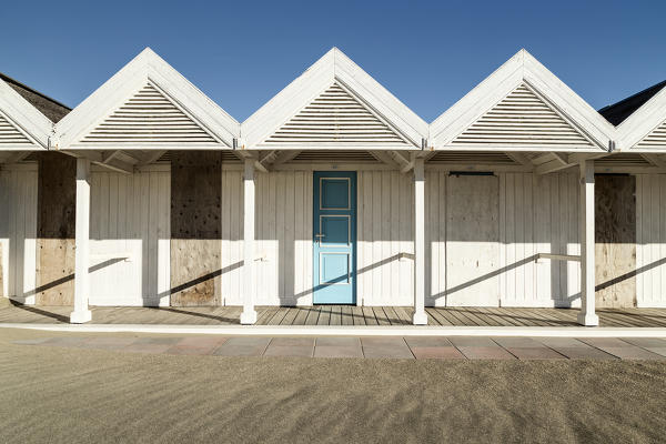 beach cabins in winter, ostia, Rome, italy