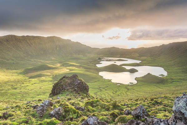 Volcanic crater Caldeirao, Corvo Island, Azores,Portugal