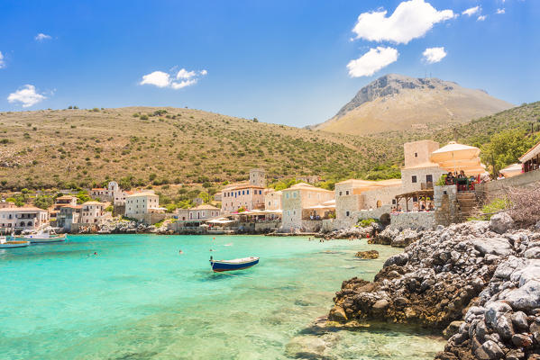 Turquoise sea at the coastal village of Limeni, Mani region, Peloponnese, Greece, Europe