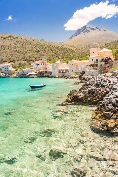 Crystal and turquoise sea at the coastal village of Limeni, Mani region, Peloponnese, Greece, Europe
