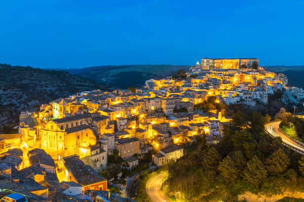 Elevated view of the enchanting hilltop town of Ragusa Ibla , Ragusa, Sicily, Italy