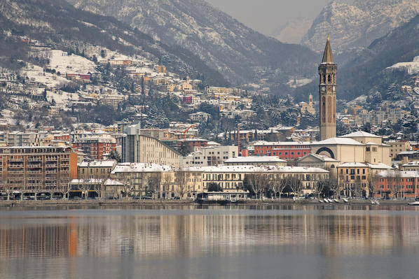 Lecco after a snowfall, lecco province, Lombardy, north italy, italy