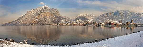 Lecco after a snowfall, lecco province, Lombardy, north italy, italy
