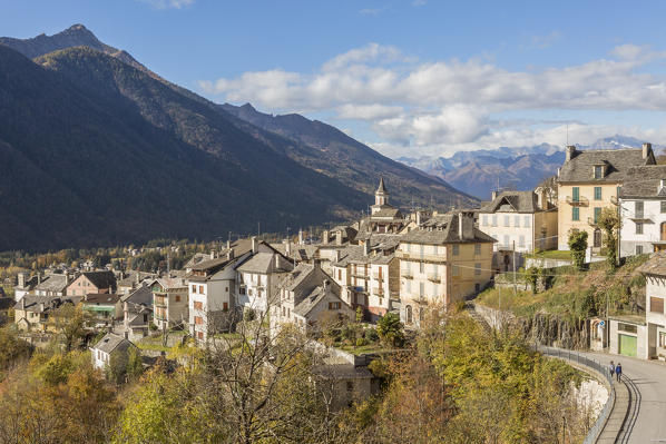 the town of Vocogno and the mountains of Val Vigezzo seen from Caveggia, Val Vigezzo, Verbano Cusio Ossola province, Piedmont, North italy, Italy