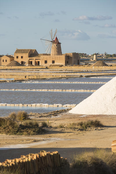 Salt pans on on the coast connecting Marsala to Trapani, Trapani province,Sicily,Italy