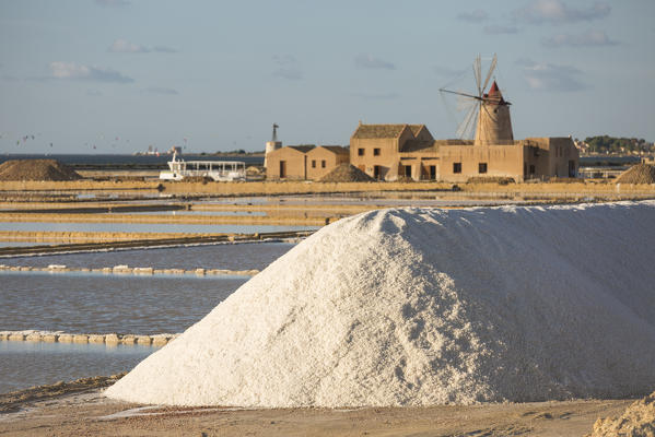 Close up of a pyramid of salt on the coast connecting Marsala to Trapani, Trapani province,Sicily,Italy