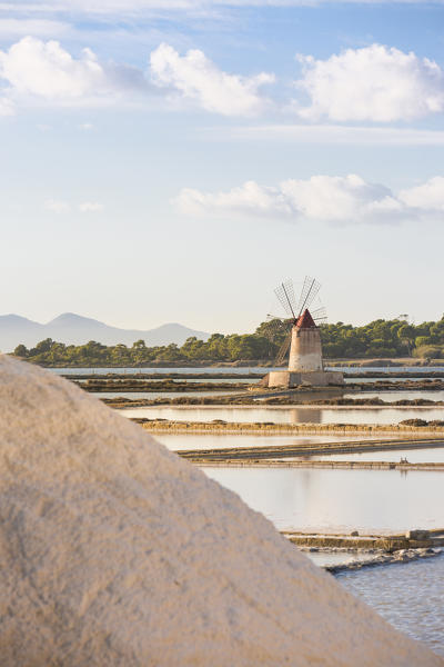 Close up of a pyramid of salt on the coast connecting Marsala to Trapani, Trapani province,Sicily,Italy