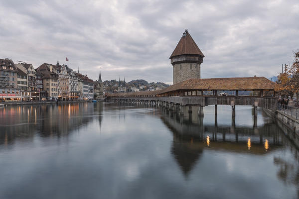 Kapellbrucke bridge, Lucerne, canton of Lucerne, Switzerland