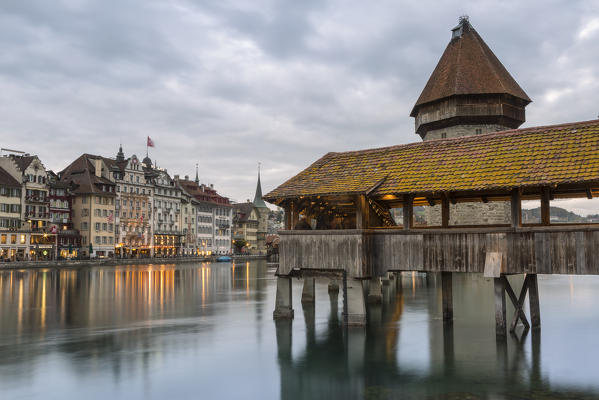 Close up of Kapellbrucke bridge, Lucerne, canton of Lucerne, Switzerland